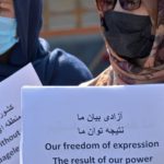 Afghan women take part in a protest for their rights under the Taliban in downtown Kabul on September 3.