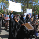Afghan women protest in Herat on Thursday. (-/AFP/Getty Images)