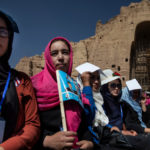 Afghan women listen to speeches during the final campaign rally for Abdullah Abdullah in Bamiyan, Afghanistan, on September 25, 2019. PAULA BRONSTEIN/GETTY IMAGES
