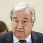 U.N. Secretary-General Antonio Guterres addresses his statement, during the opening of the High-Level Segment of the 43rd session of the Human Rights Council, at the European headquarters of the United Nations in Geneva, Switzerland, Monday, Feb. 24, 2020. (Salvatore Di Nolfi/Keystone via AP)