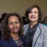 Hibaaq Osman & the late Salwa Bugaighis - On the day of the last general election to be held in Libya, Salwa urged her supporters to the polls (Picture: Karama)