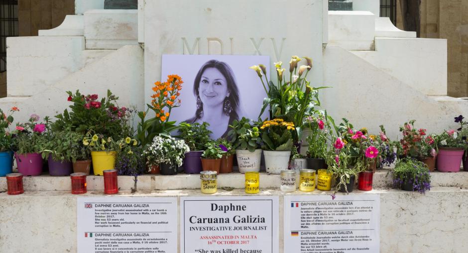 Valletta Malta, Memorial to journalist Daphne Caruana Galizia who was assassinated in 2017 (Shutterstock / Paul Mendoza)
