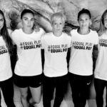 Members of the U.S. women’s soccer team in 2016. They used the slogan “Equal Play Equal Pay” to promote their wage fight. From left, Alex Morgan, Hope Solo, Megan Rapinoe, Carli Lloyd and Becky Sauerbrunn. U.S.W.N.T. Players Association