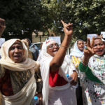 Women chant slogans during a demonstration calling for the repeal of family law [Getty]
