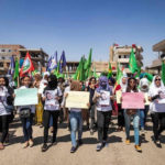 Syrian Kurdish women attend a protest against so-called “honor killings” in Syria’s northeastern city of Hasakah on Tuesday. (AFP)