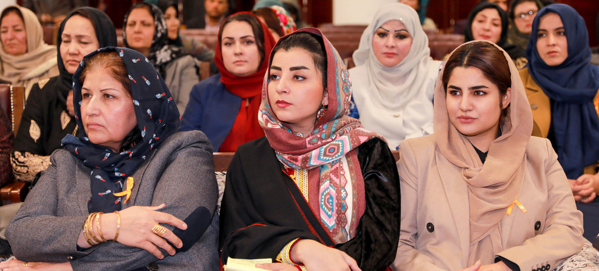 UN Women/ Nangyalai Tanai Afghan parliament members attend a meeting on women in decision-making positions. (file)