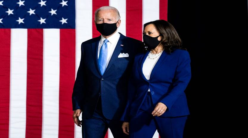 Joseph R. Biden Jr. and Kamala Harris at their first joint appearance after she was announced as his running mate .Photo - Erin Schaff/The New York Times