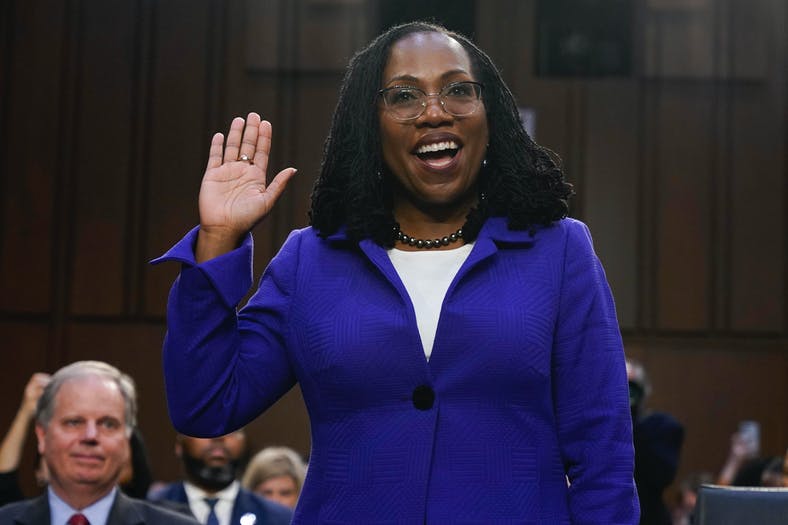 Jacquelyn Martin, Associated Press.  Supreme Court nominee Judge Ketanji Brown Jackson is sworn in for her confirmation hearing before the Senate Judiciary Committee March 21 on Capitol Hill in Washington.